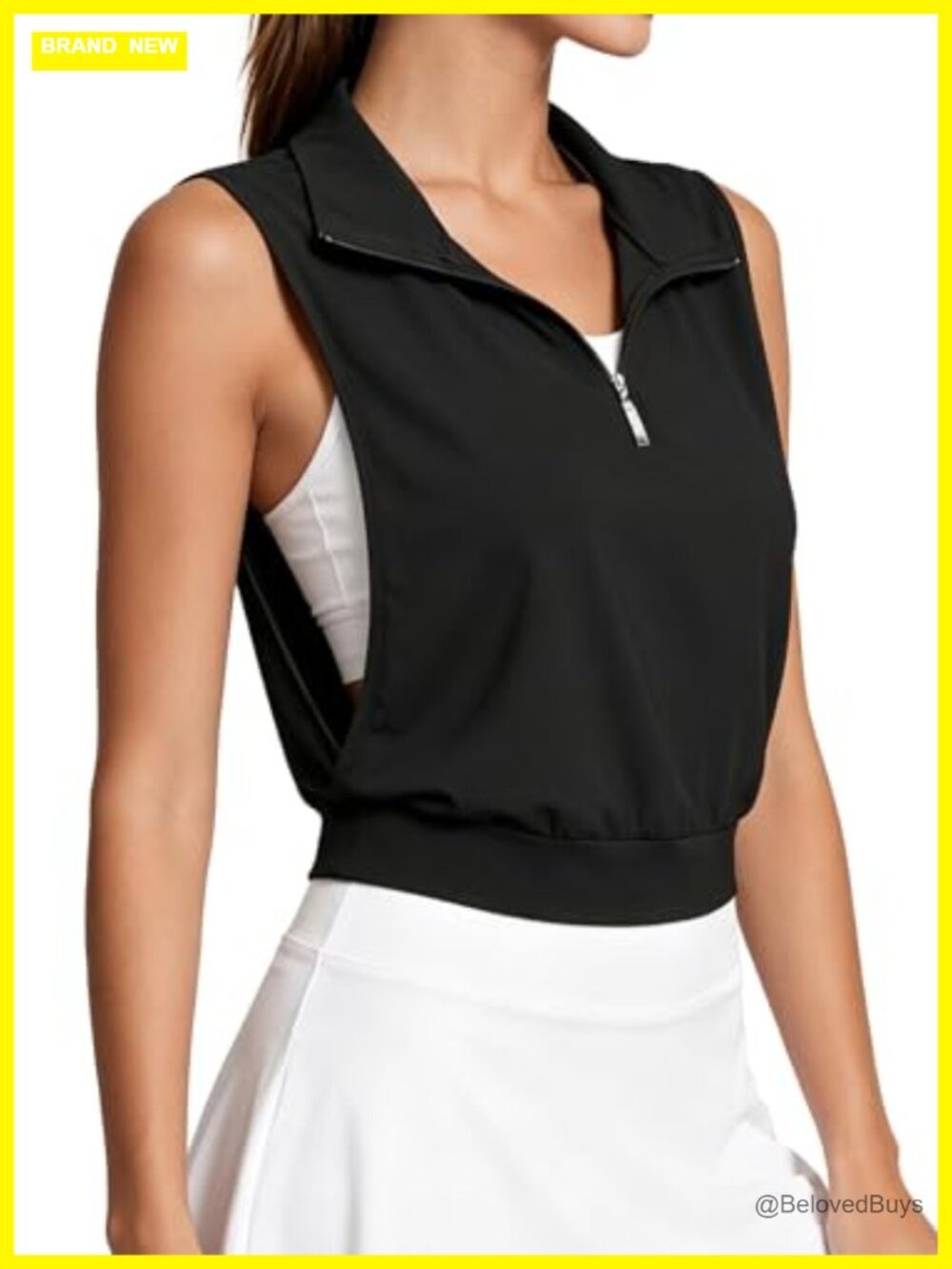 Women Sleeveless Golf Shirt 1/4 Zip Workout Tank Top Polo Collar